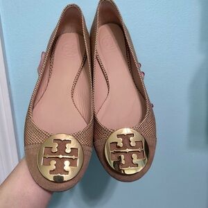 Tory Burch Serena Ballet Flat Vitraux Snake Clay Gold Cap Toe size 8.5.